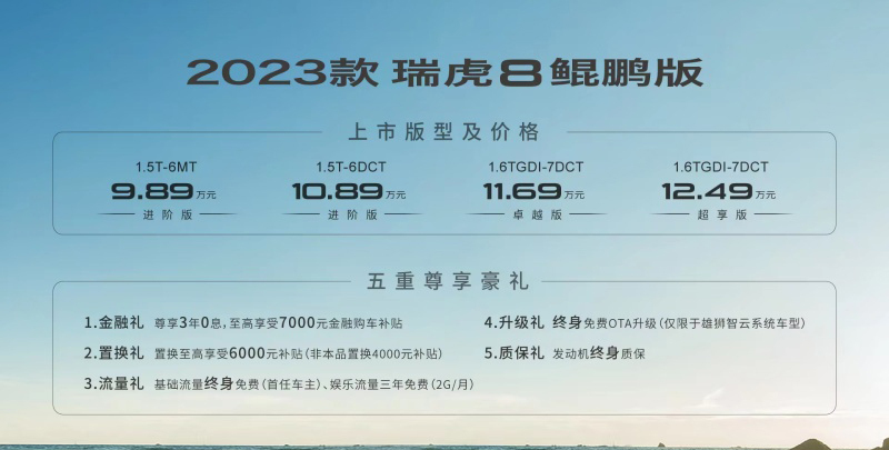 售价9.89万元起 2023款奇瑞瑞虎8鲲鹏版上市