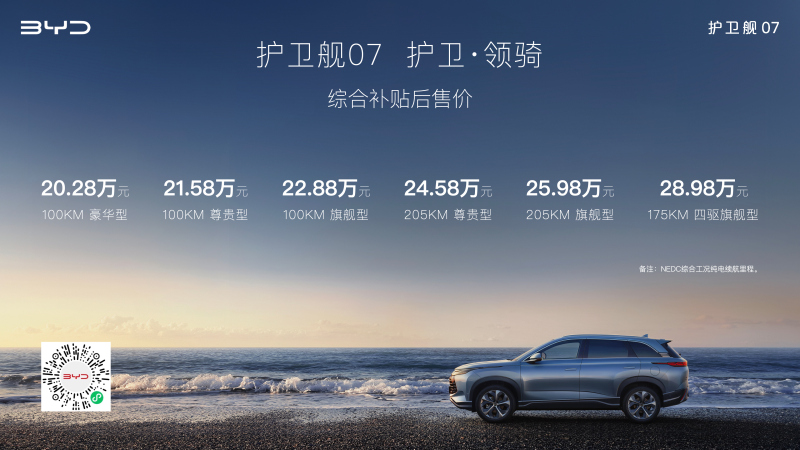 补贴后售20.28万起 比亚迪护卫舰07正式上市
