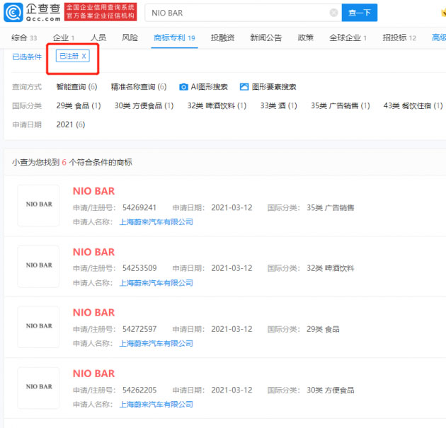 热衷玩“周边” 蔚来汽车申请注册多个酒类商标 