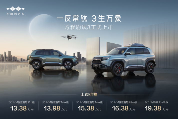 比亚迪方程豹钛3正式上市，13.38万起，政策权益更惊喜！